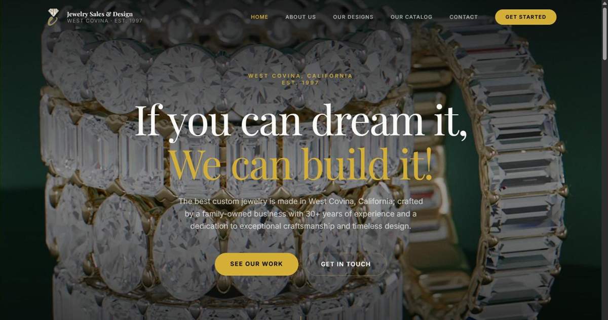 Jewelry Sales and Design website homepage, a custom web design build by Stoughton Media for a custom jewelry studio